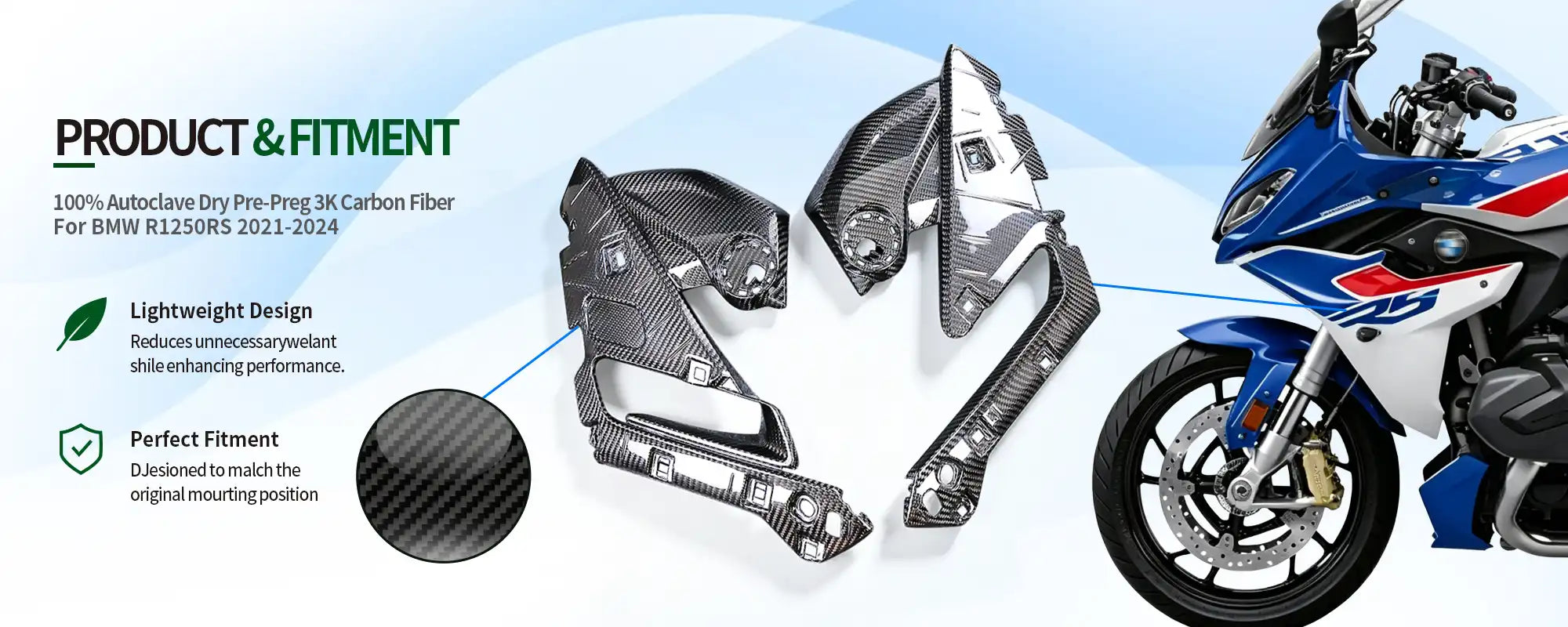 Carbon Fiber Front Inner Side Panels (Pair) for BMW R1250RS 2021-2024, 2x2 Twill Weave (Glossy)