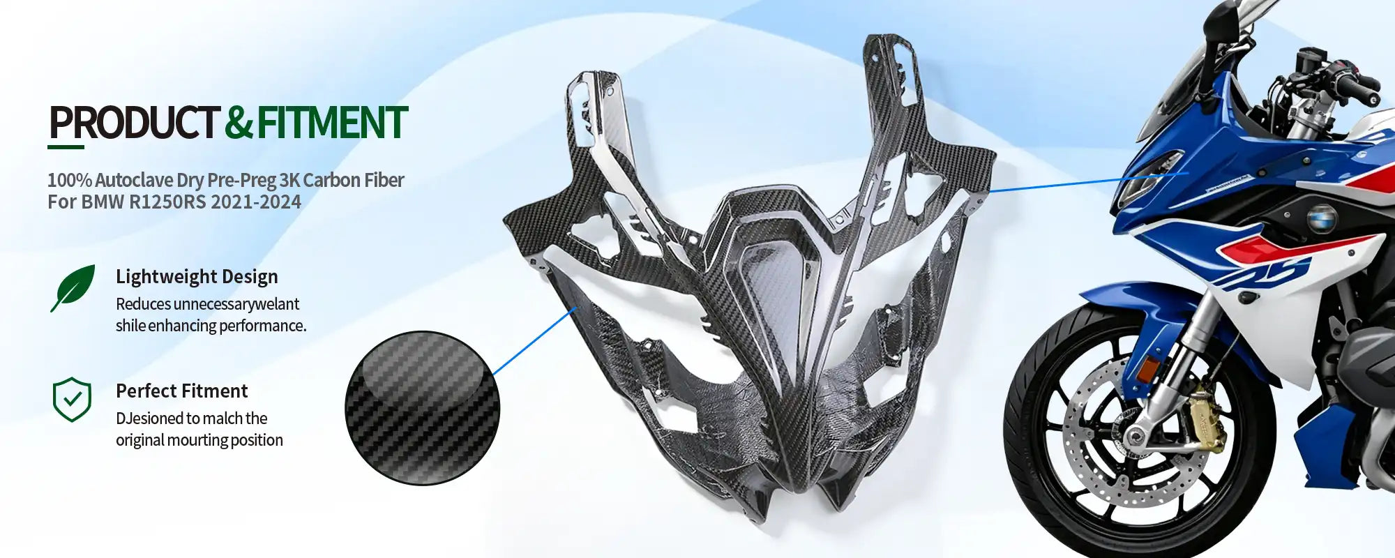 Carbon Fiber Front Nose Headlight Fairing for BMW R1250RS 2021-2024, 2x2 Twill Weave (Glossy)