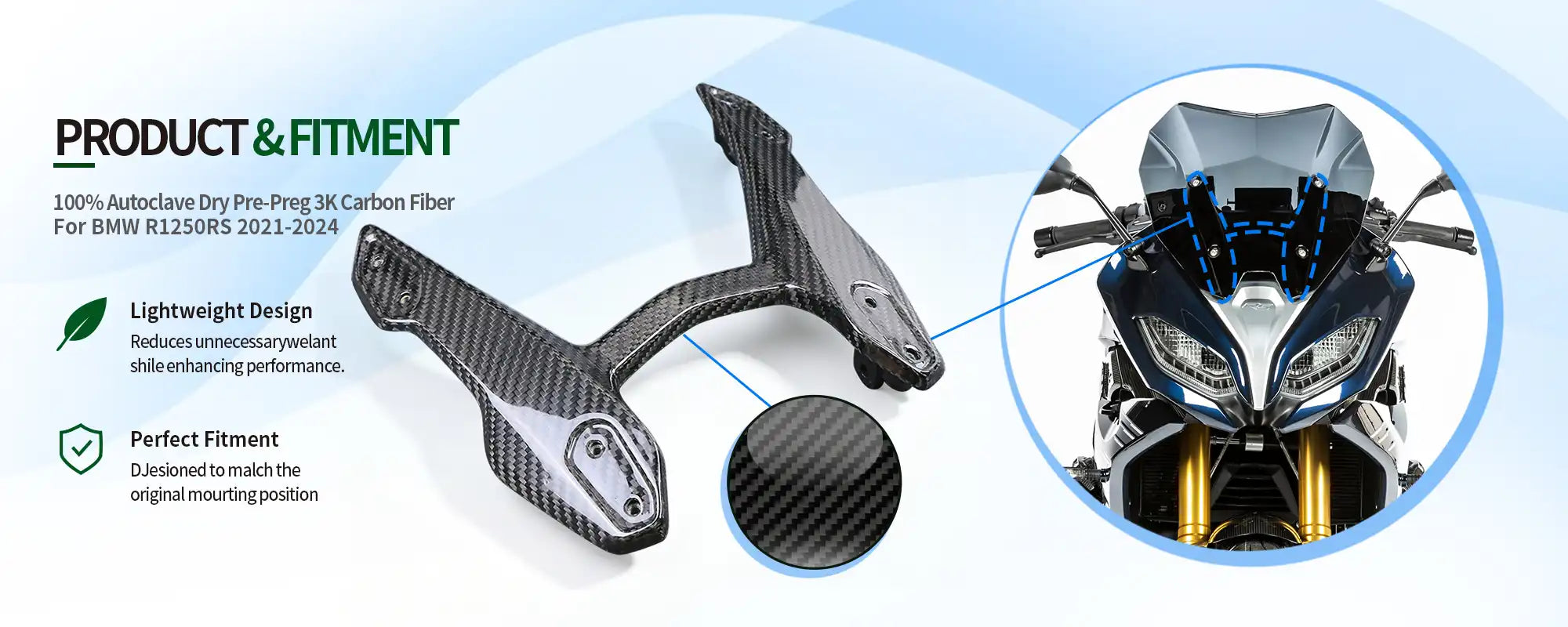 Carbon Fiber Inner Windshield Air Deflector for BMW R1250RS 2021-2024, 2x2 Twill Weave (Glossy)