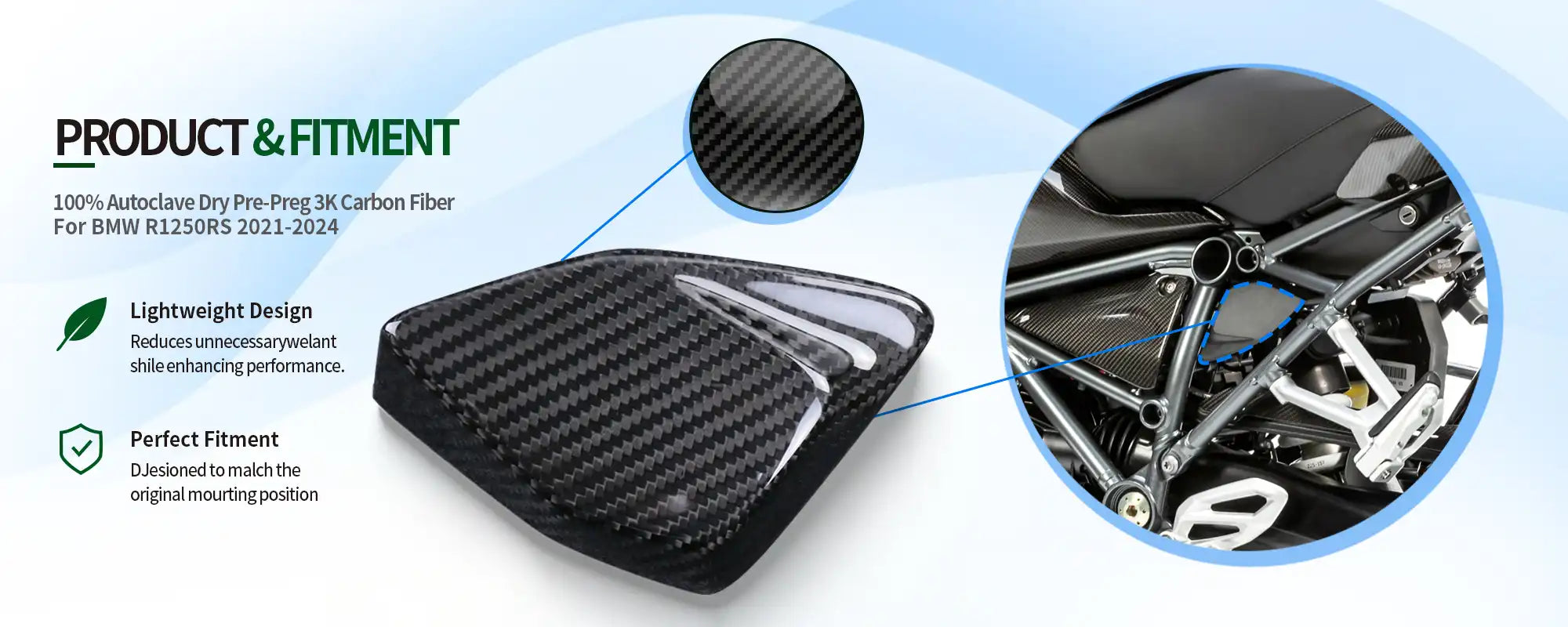 Carbon Fiber Engine Cover Protector for BMW R1250RS 2021-2024, 2x2 Twill Weave (Glossy)