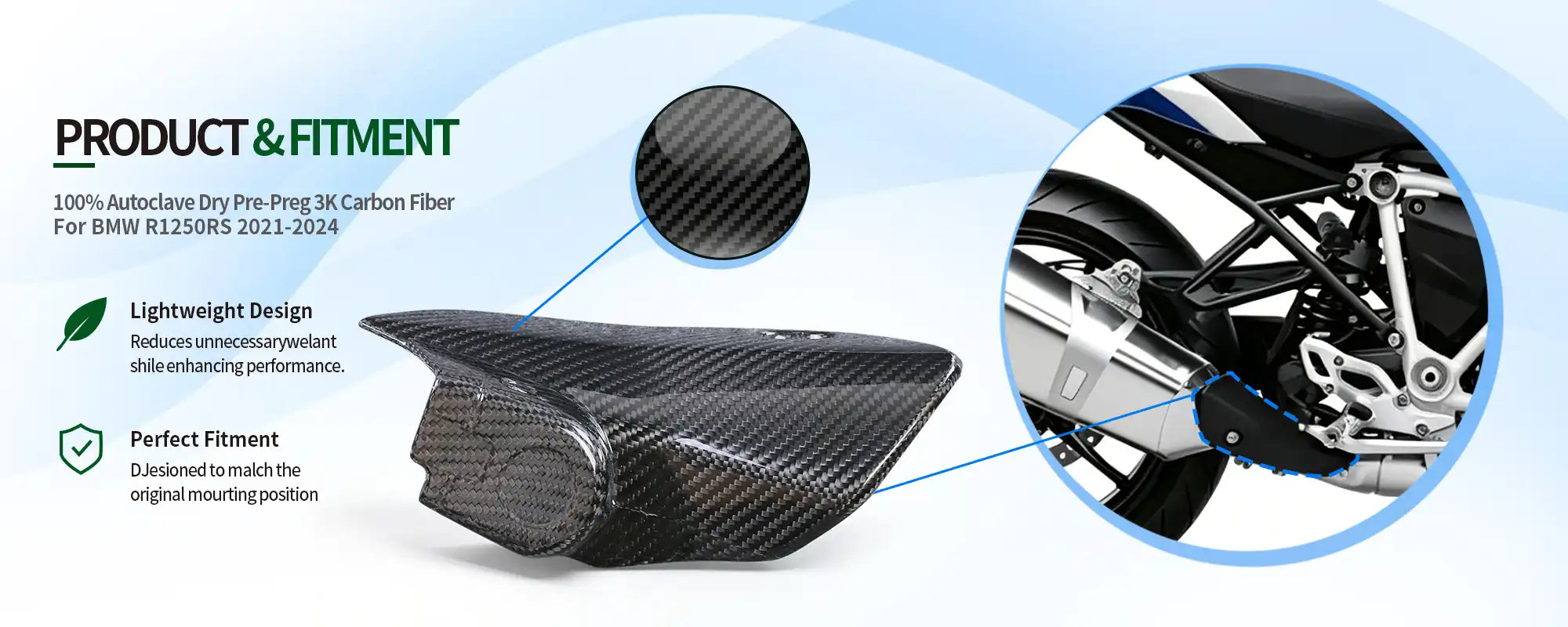 Carbon Fiber Exhaust Cover for BMW R1250RS 2021-2024, 2x2 Twill Weave (Glossy)