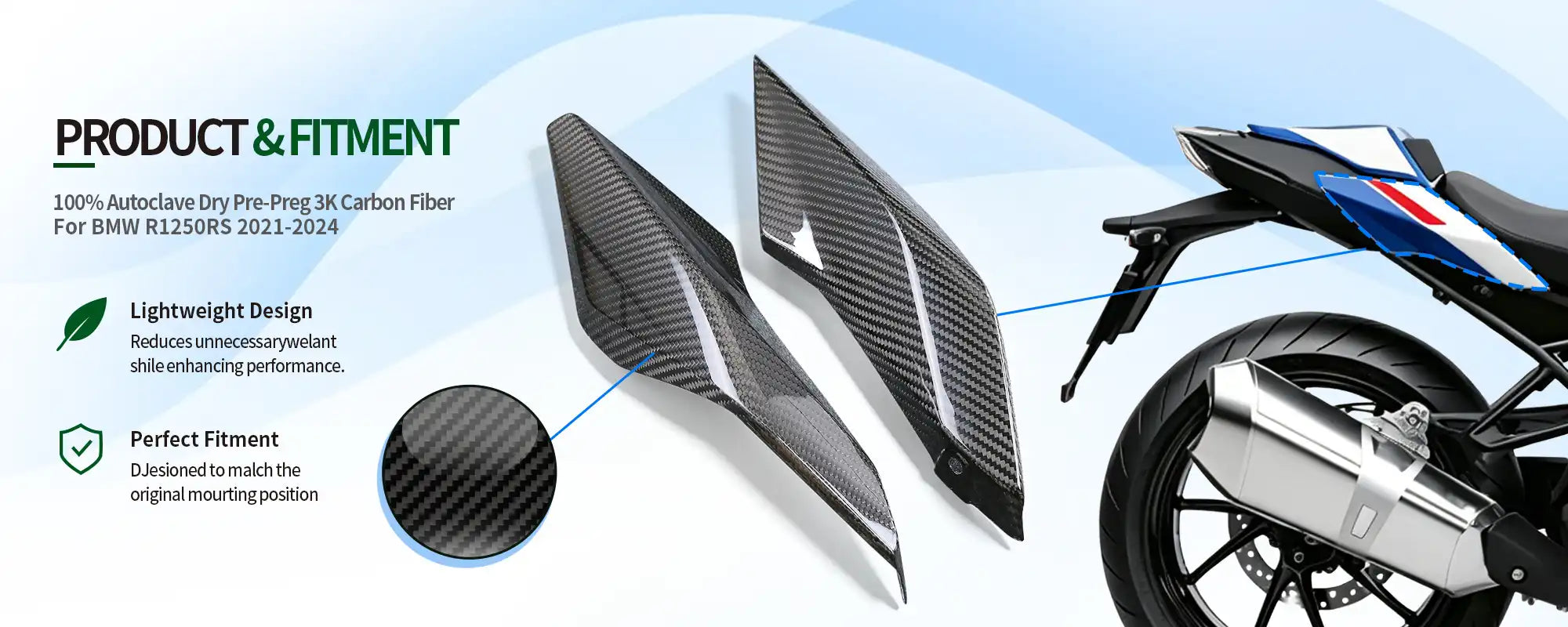 Carbon Fiber Rear Tail Side Cowls (Pair) for BMW R1250RS 2021-2024, 2x2 Twill Weave (Glossy)