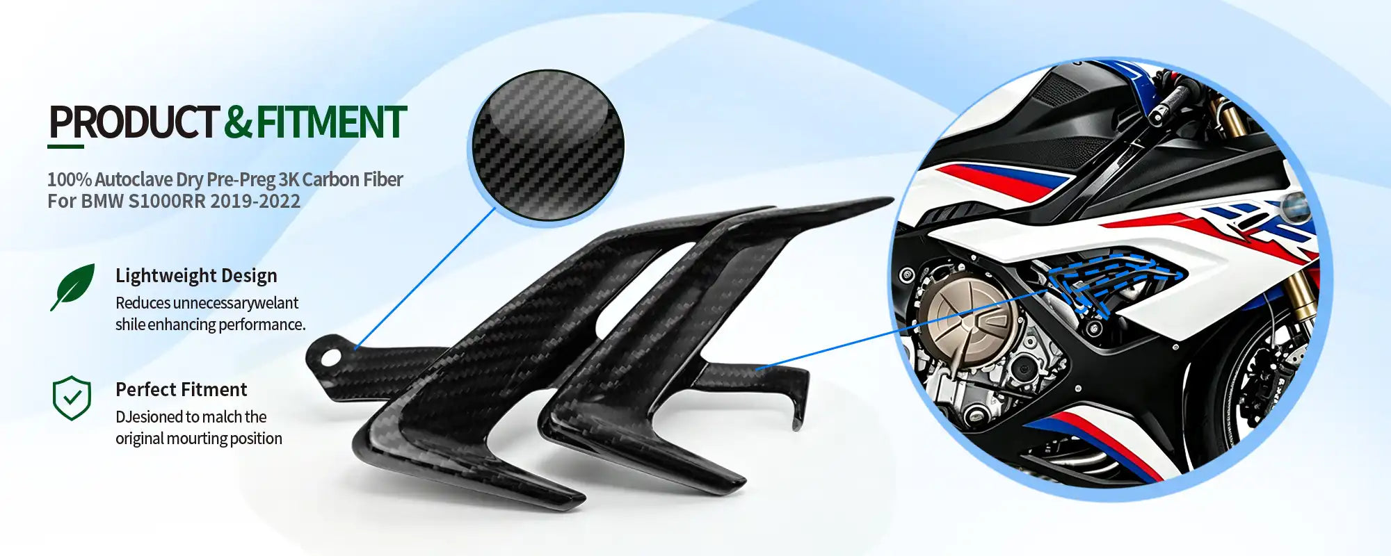 Carbon Fiber Right Small Fairing for BMW S1000RR 2019-2022, 2x2 Twill Weave (Glossy)