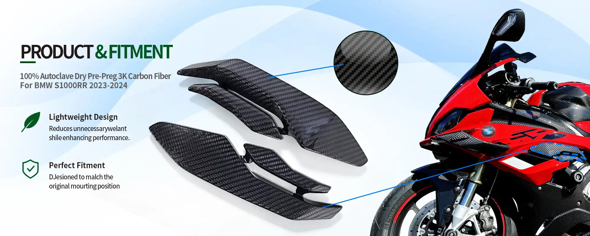 Carbon Fiber Right Small Fairing for BMW S1000RR 2023-2024, 2x2 Twill Weave (Glossy)