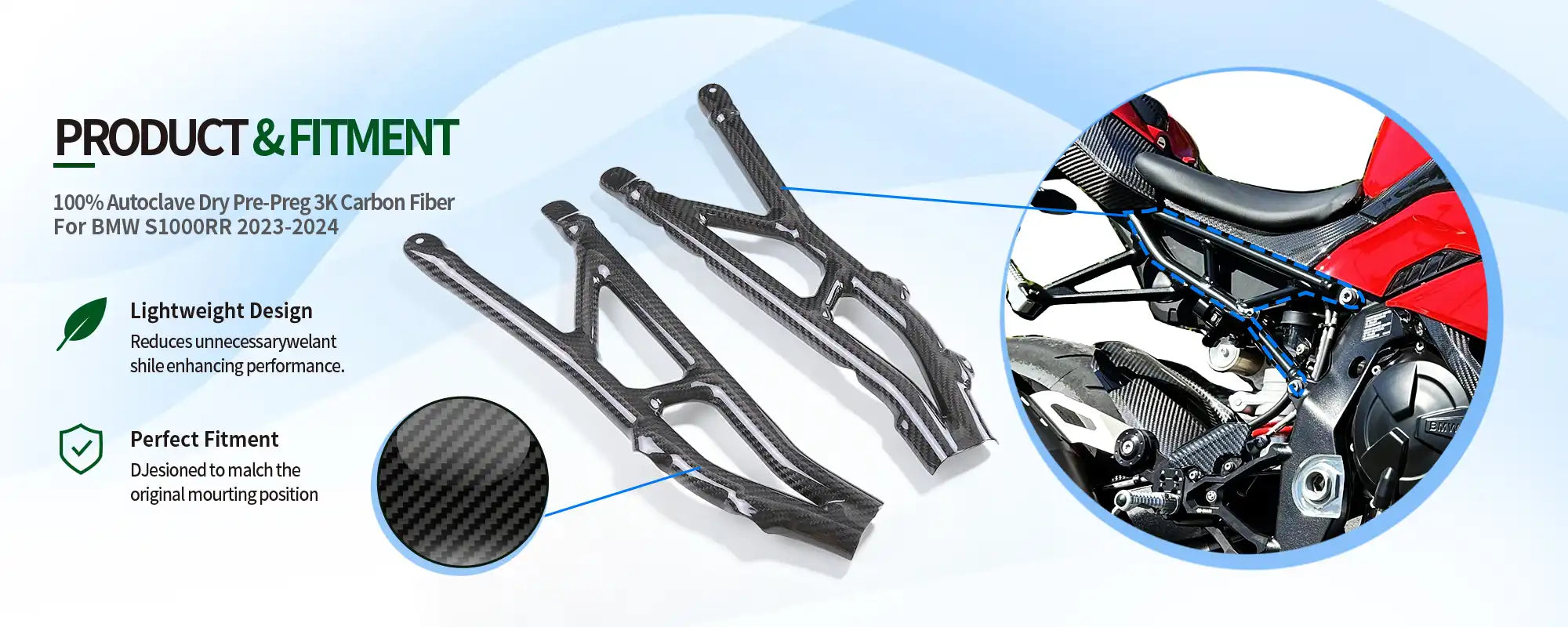 Carbon Fiber Subframe Side Panels (Pair) for BMW S1000RR 2023-2024 - 2x2 Twill Weave Glossy