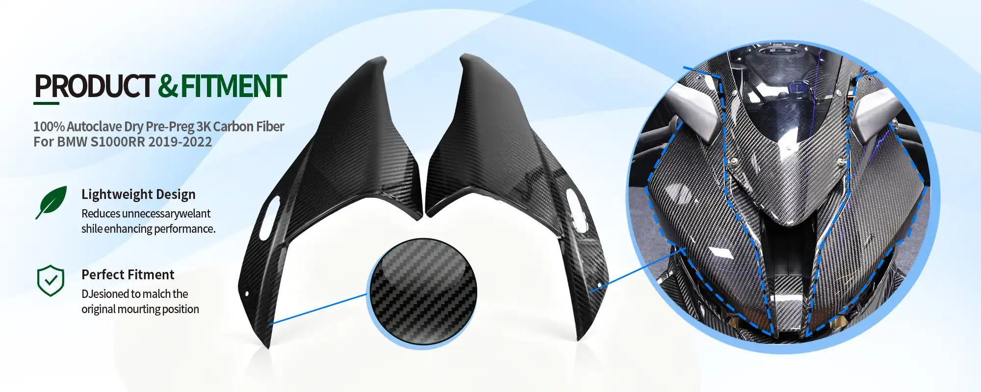 Carbon Fiber Front Fairing Side Panels (Pair) for BMW S1000RR 2019-2022, 2x2 Twill Weave (Glossy)