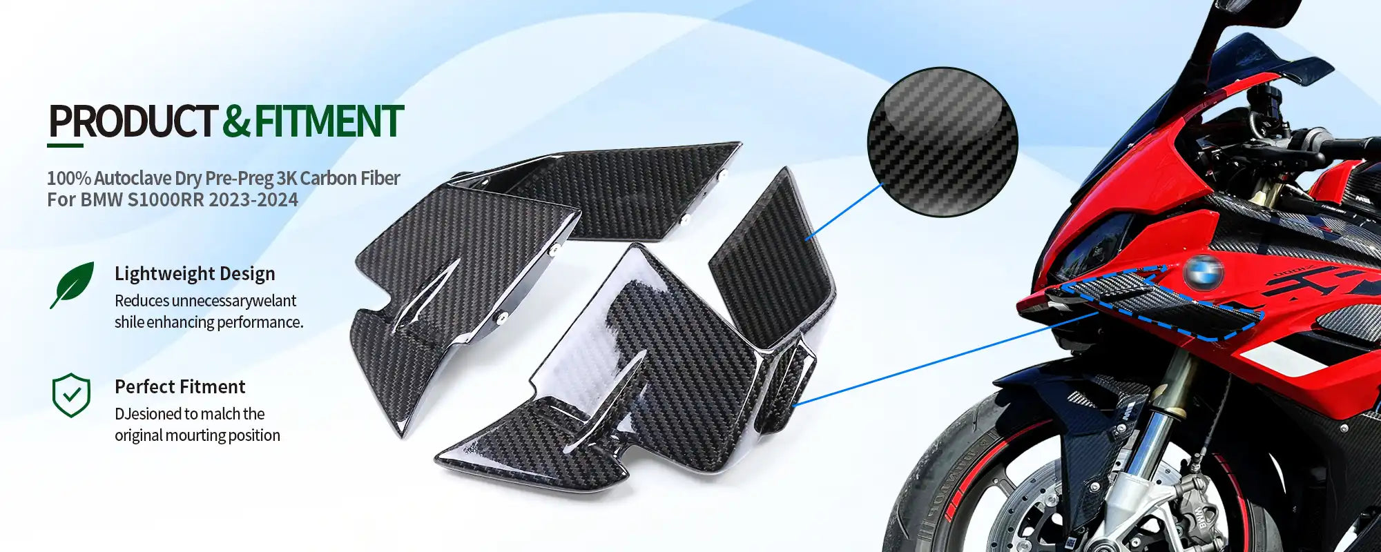 Carbon Fiber Aerodynamic Winglets (Pair) for BMW S1000RR 2023-2024, 2x2 Twill Weave (Glossy)