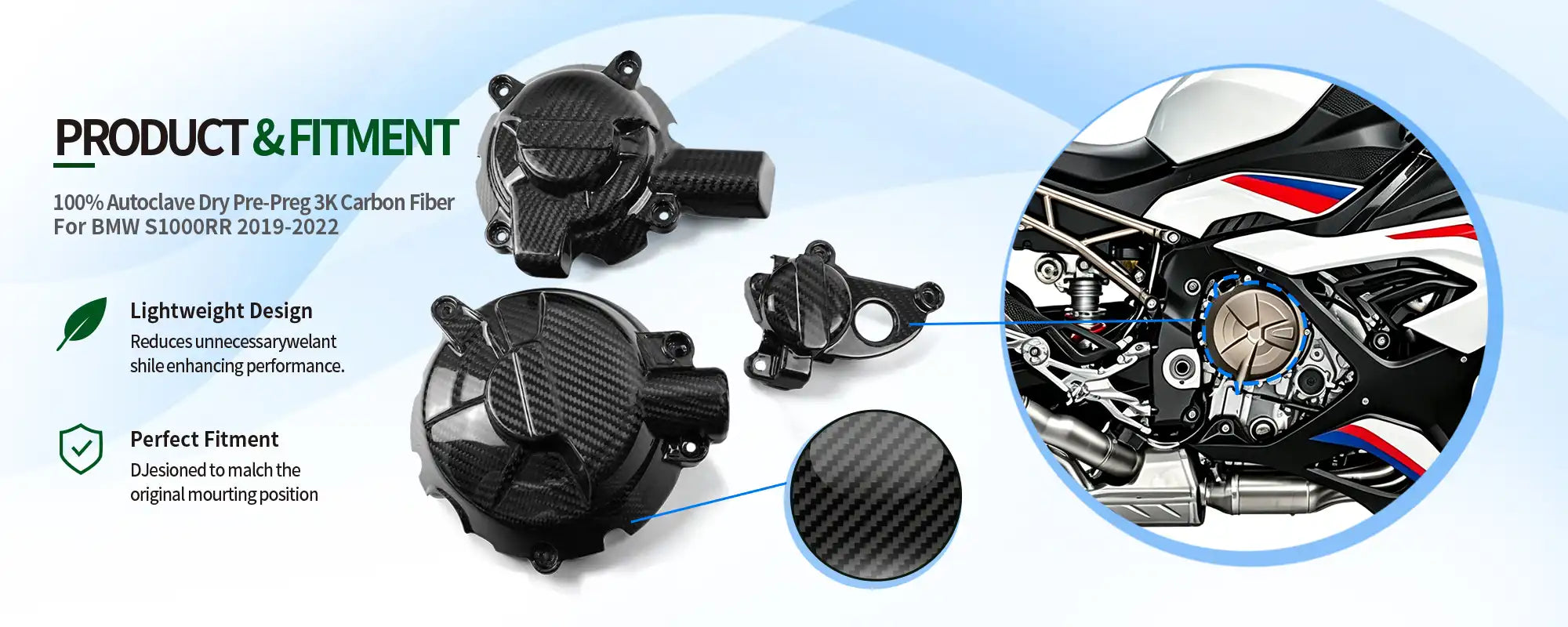 Carbon Fiber Engine Cover for BMW S1000RR 2019-2022, 2x2 Twill Weave (Glossy)