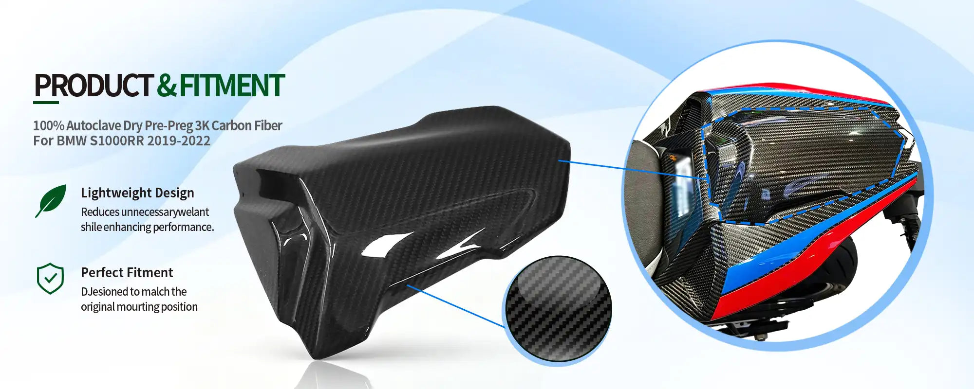 Carbon Fiber Rear Seat Cowl for BMW S1000RR 2019-2022, 2x2 Twill Weave (Glossy)