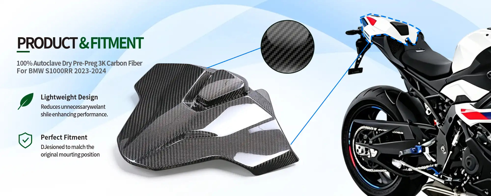Carbon Fiber Rear Seat Cowl for BMW S1000RR 2023-2024, 2x2 Twill Weave (Glossy)