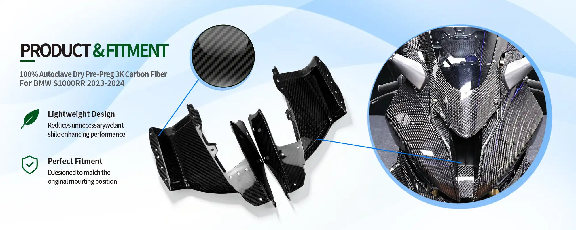 Carbon Fiber Front Nose Air Intake for BMW S1000RR 2023-2024, 2x2 Twill Weave (Glossy)