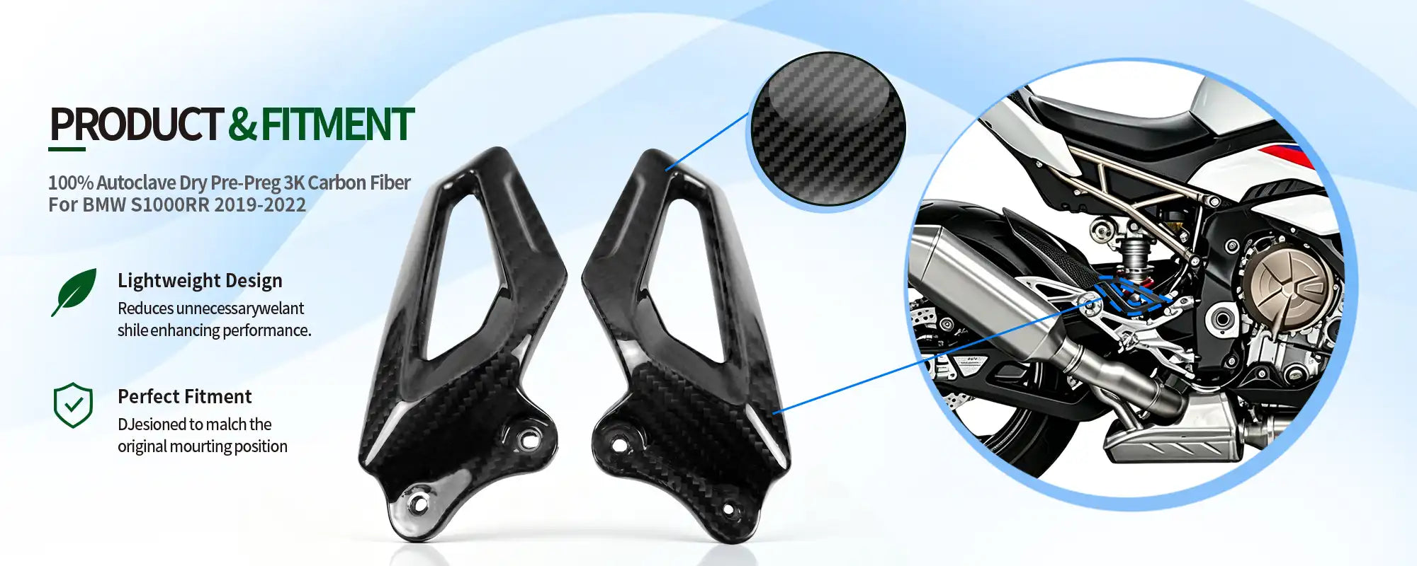 Carbon Fiber Heel Guards (Pair) for BMW S1000RR 2019-2022, 2x2 Twill Weave (Glossy)