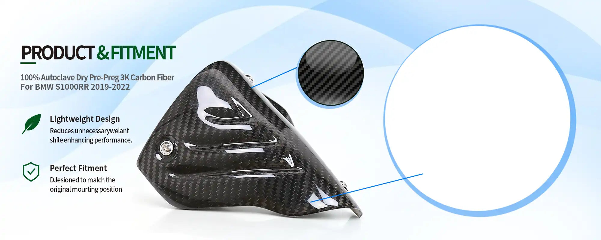 Carbon Fiber Exhaust Heat Shield for BMW S1000RR 2019-2022, 2x2 Twill Weave (Glossy)