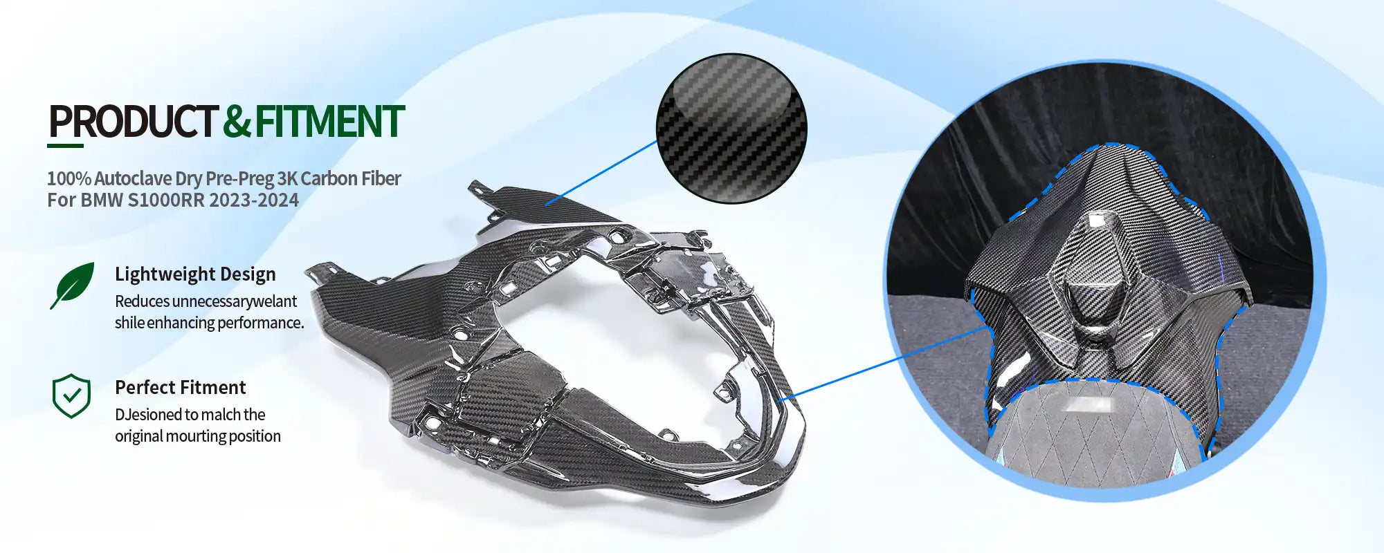 Carbon Fiber Upper Tail Panel for BMW S1000RR 2023-2024, 2x2 Twill Weave (Glossy)