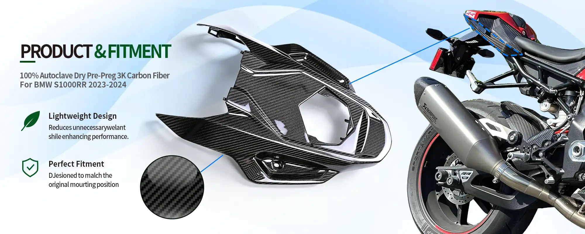 Carbon Fiber Undertail for BMW S1000RR 2023-2024, 2x2 Twill Weave (Glossy)