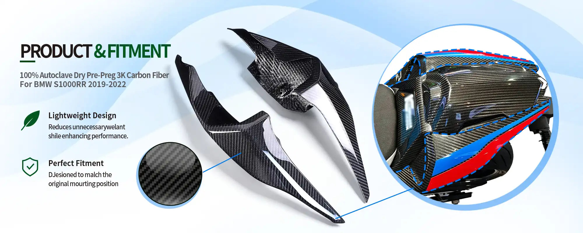 Carbon Fiber Rear Tail Side Cowls (Pair) for BMW S1000RR 2019-2022, 2x2 Twill Weave (Glossy)
