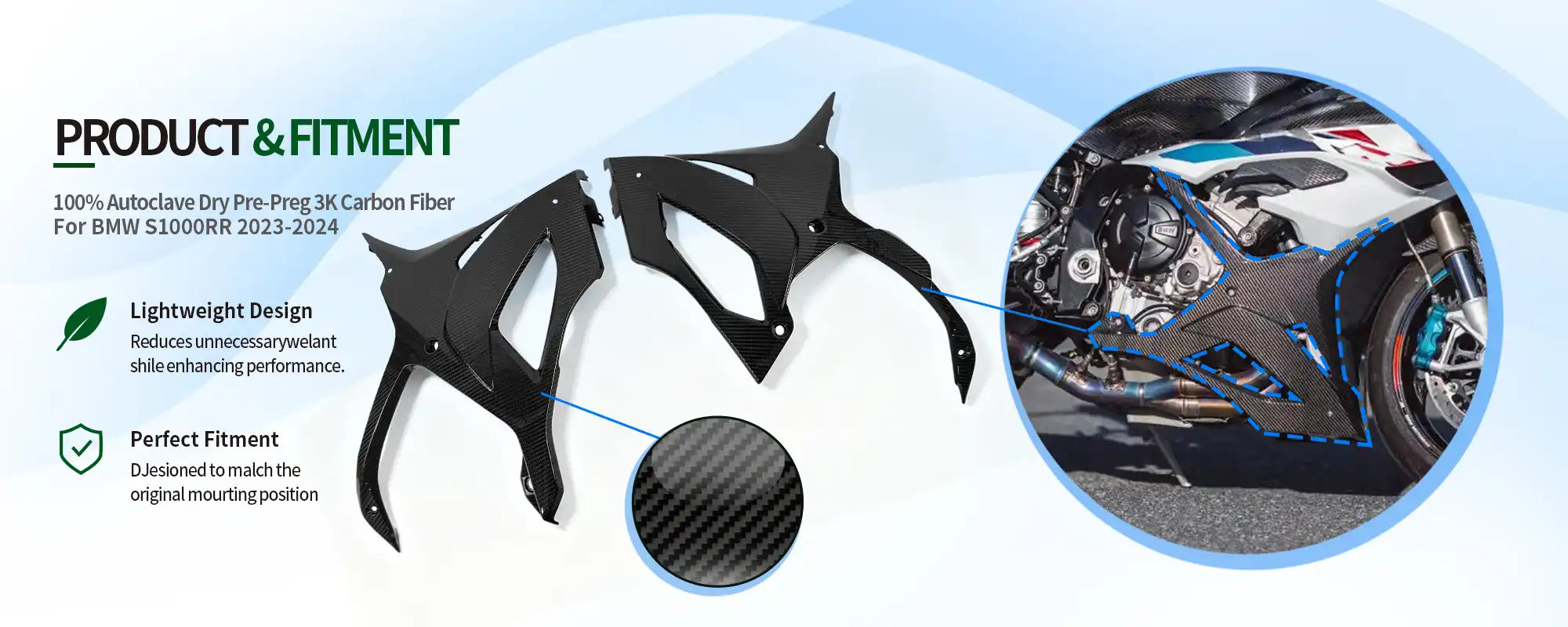 Carbon Fiber Lower Belly Pan for BMW S1000RR 2023-2024, 2x2 Twill Weave (Glossy)