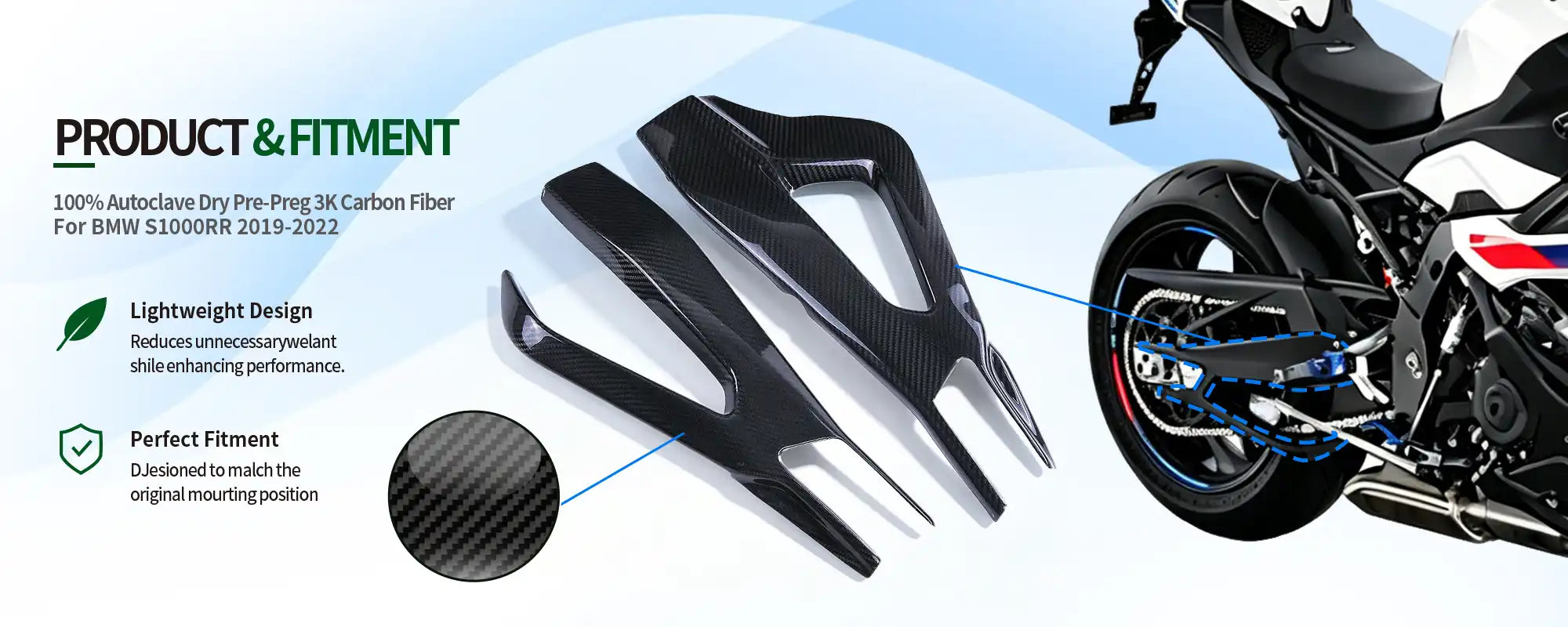Carbon Fiber Rear Swingarm Covers (Pair) for BMW S1000RR 2019-2022, 2x2 Twill Weave (Glossy)