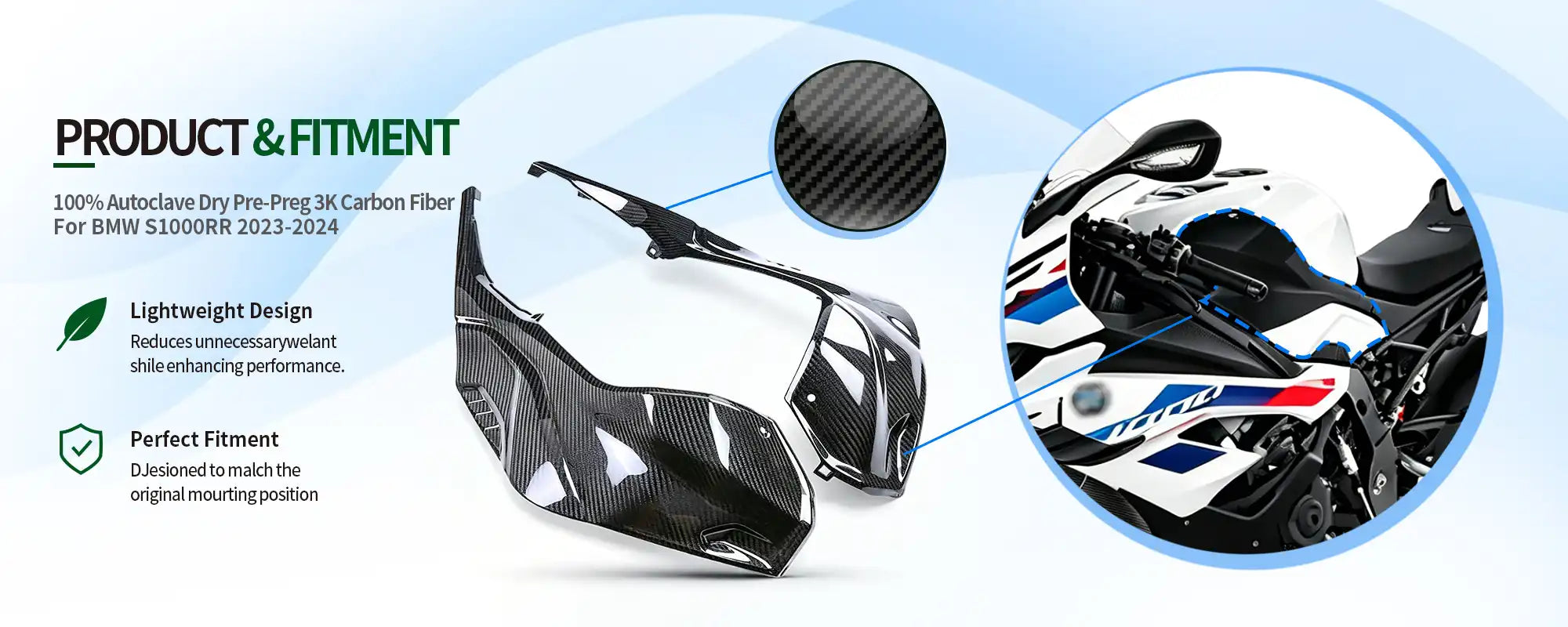 Carbon Fiber Tank Panels (Pair) for BMW S1000RR 2023-2024, 2x2 Twill Weave (Glossy)