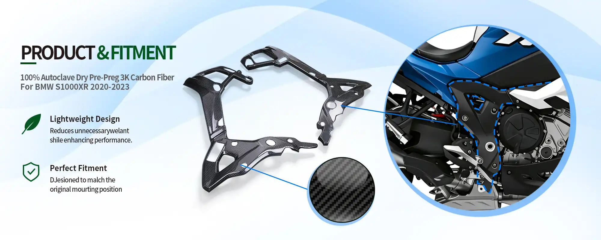Carbon Fiber Frame Protector Cover for BMW S1000XR 2020-2023, 2x2 Twill Weave (Glossy)