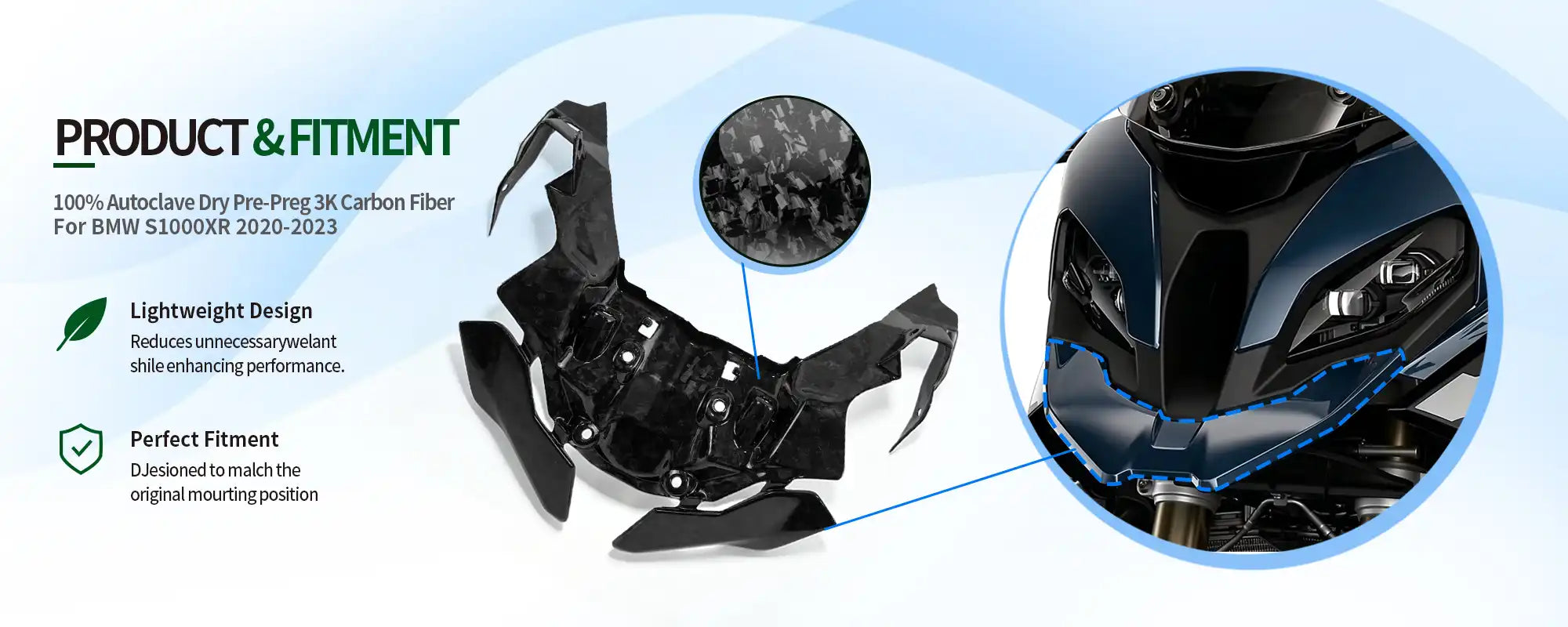 Carbon Fiber Inner Front Fairing for BMW S1000XR 2020-2023, 2x2 Twill Weave (Glossy)