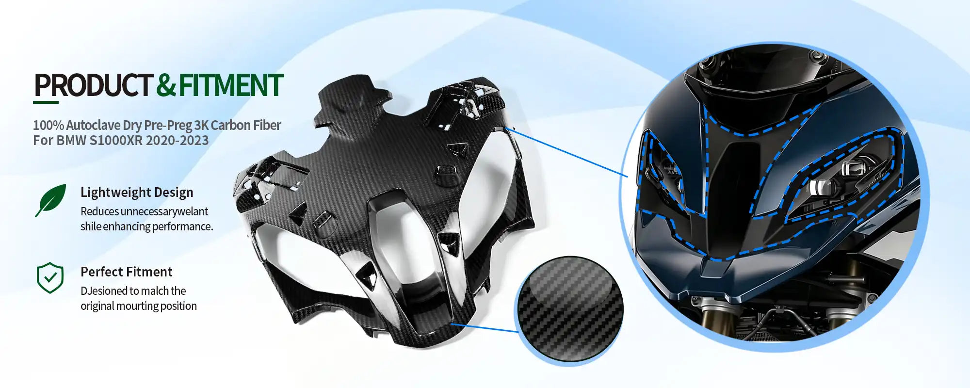 Carbon Fiber Front Nose Headlight Fairing for BMW S1000XR 2020-2023, 2x2 Twill Weave (Glossy)