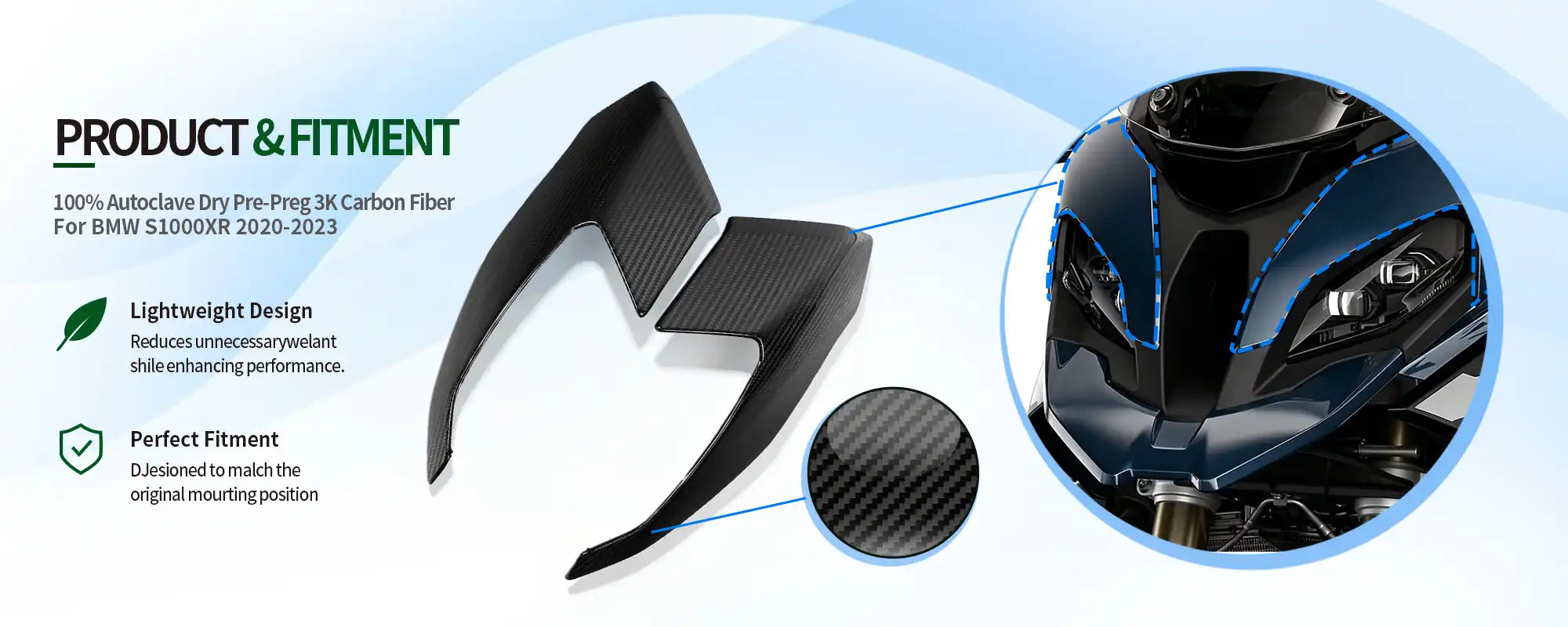 Carbon Fiber Headlight Side Cover for BMW S1000XR 2020-2023, 2x2 Twill Weave (Glossy)