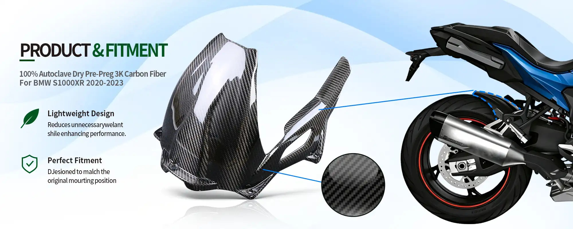 Carbon Fiber Rear Fender for BMW S1000XR 2020-2023, 2x2 Twill Weave (Glossy)