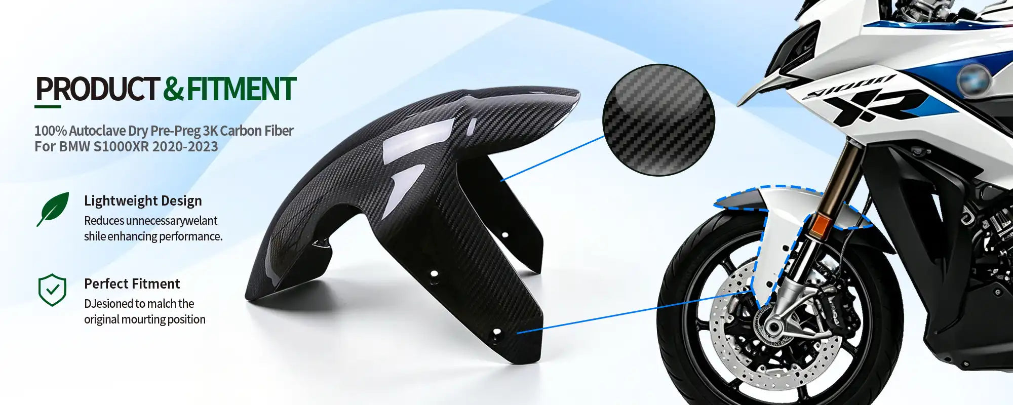 Carbon Fiber Front Fender for BMW S1000XR 2020-2023, 2x2 Twill Weave (Glossy)