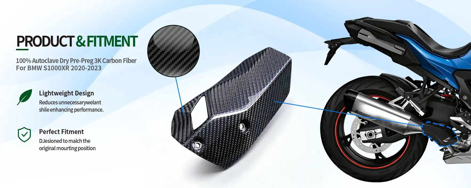 Carbon Fiber Exhaust Heat Shield for BMW S1000XR 2020-2023, 2x2 Twill Weave (Glossy