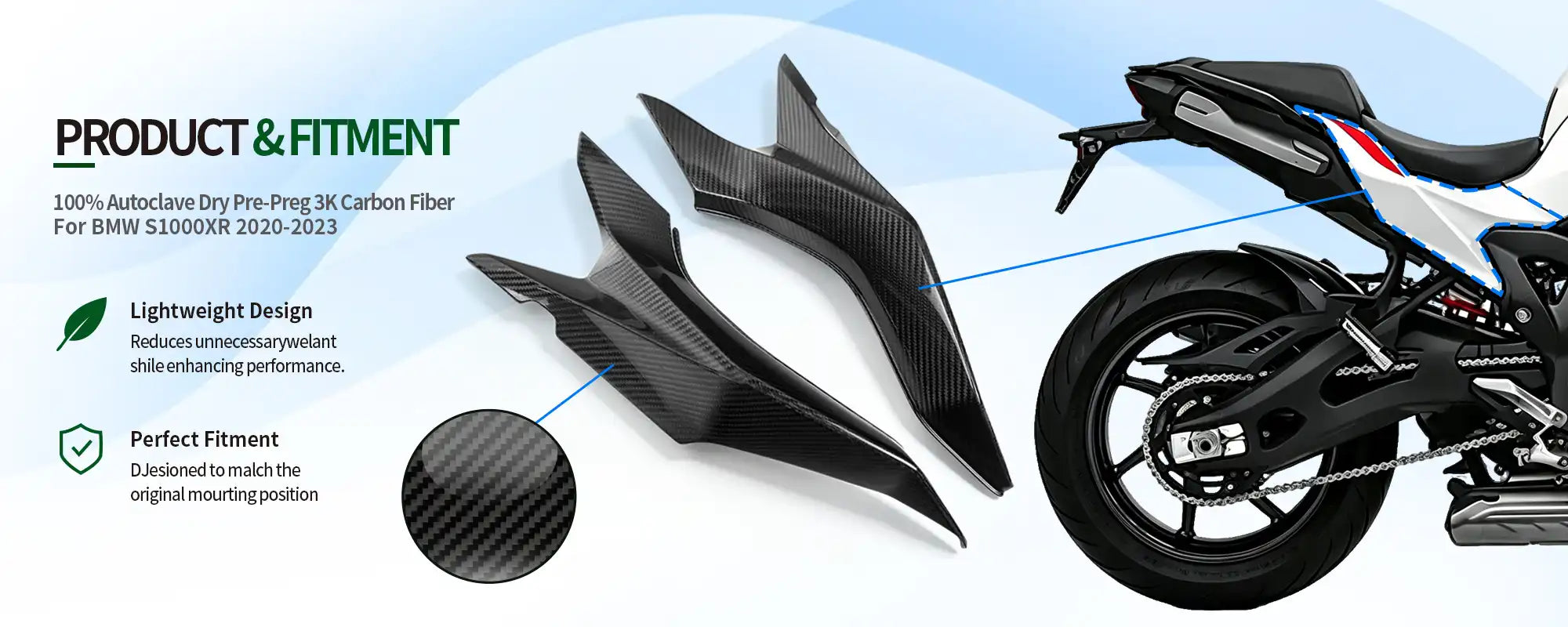 Carbon Fiber Under Seat Side Panels (Pair) for BMW S1000XR 2020-2023, 2x2 Twill Weave (Glossy)