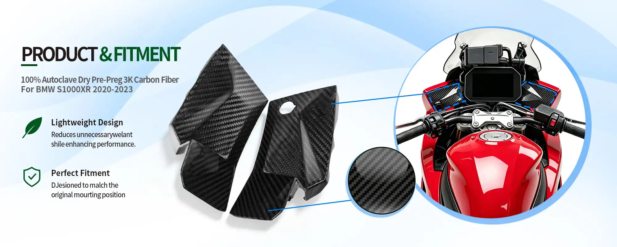 Carbon Fiber Dashboard Side Fairing Panels (Pair) for BMW S1000XR 2020-2023, 2x2 Twill Weave (Glossy)