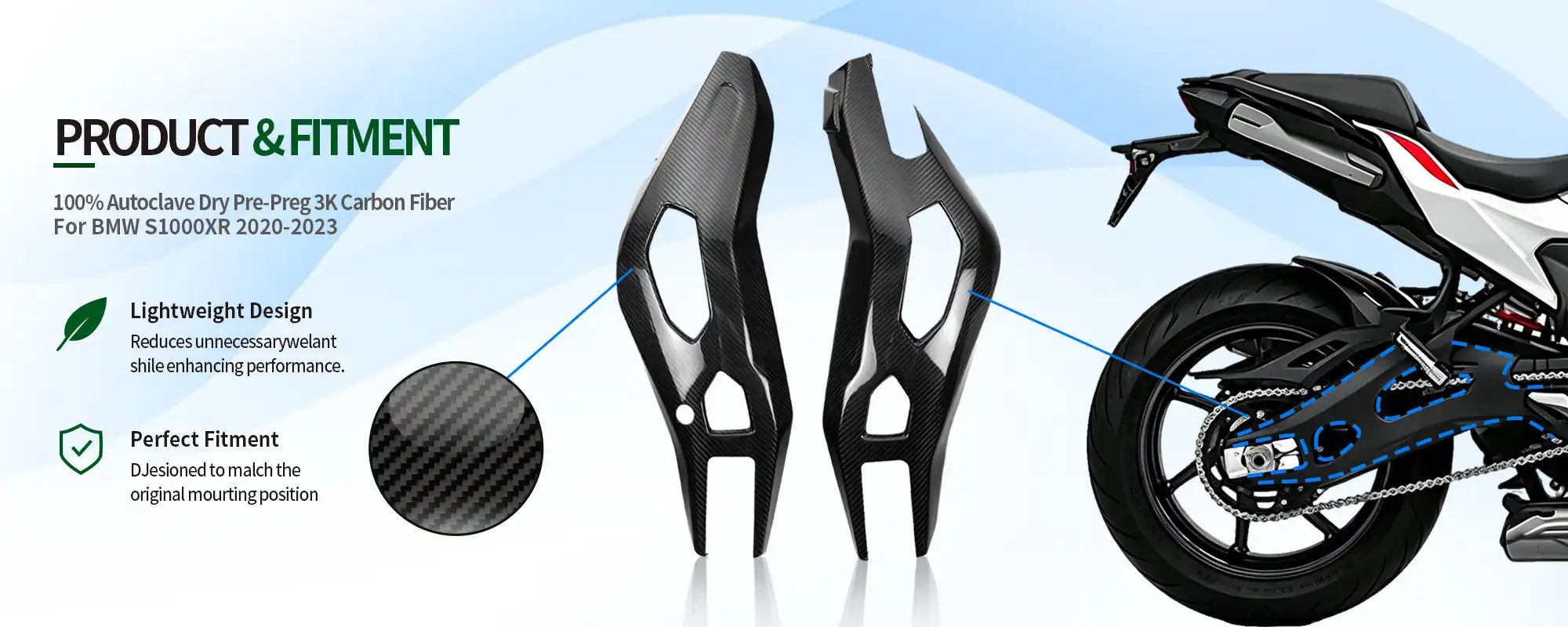 Carbon Fiber Rear Swingarm Cover for BMW S1000XR 2020-2023, 2x2 Twill Weave (Glossy)