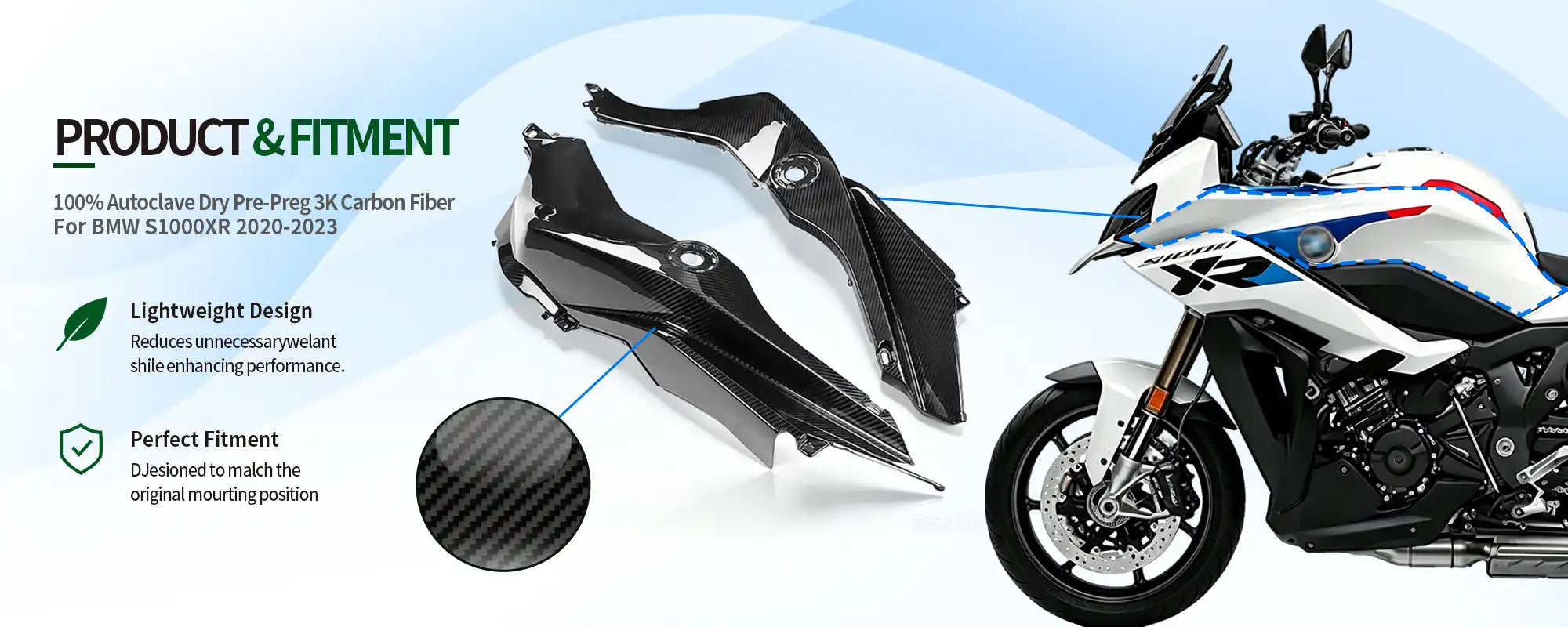 Carbon Fiber Front Side Tank Panels (Pair) for BMW S1000XR 2020-2023, 2x2 Twill Weave (Glossy)