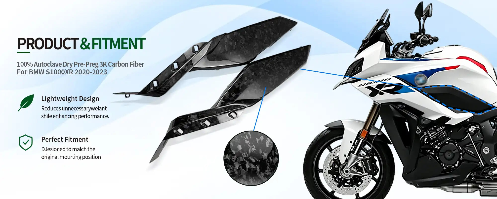 Carbon Fiber Lower Side Tank Panels (Pair) for BMW S1000XR 2020-2023, 2x2 Twill Weave (Glossy)