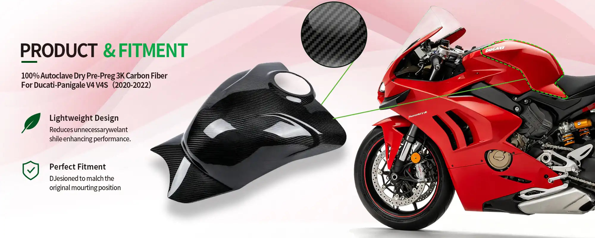Carbon Fiber Full Tank Cover Shield for Ducati Panigale V4  V4S 2020-2022 - 2x2 Twill Glossy