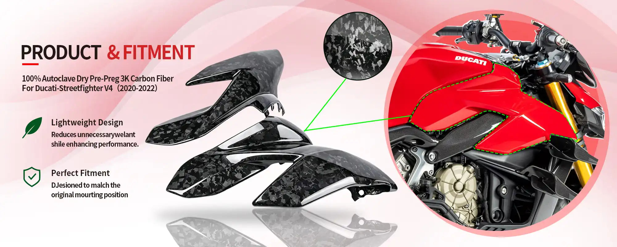 Carbon Fiber Tank Side Panels (Pair) for Ducati Streetfighter V4  V4S  V4 SP 2020-2022 - 2x2 Twill Glossy