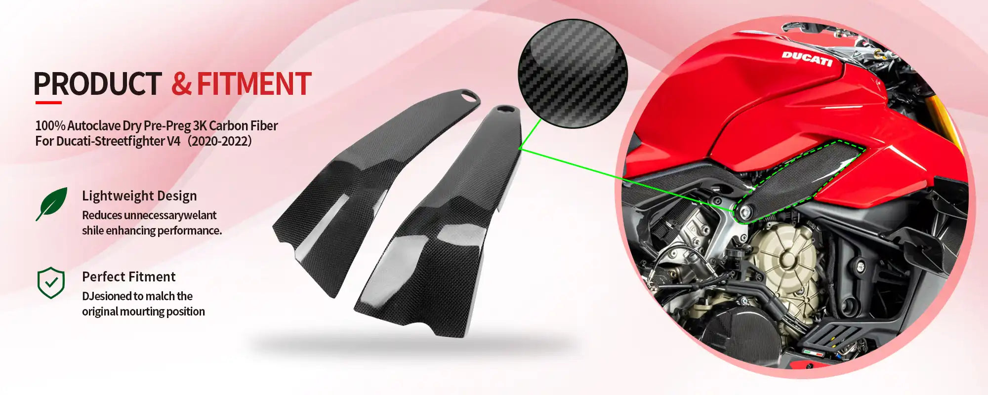 Carbon Fiber Frame Covers Protectors (Pair) for Ducati Panigale V4 V4S V4SP & Streetfighter V4 V4S V4SP 2018-2024 - 2x2 Twill Glossy
