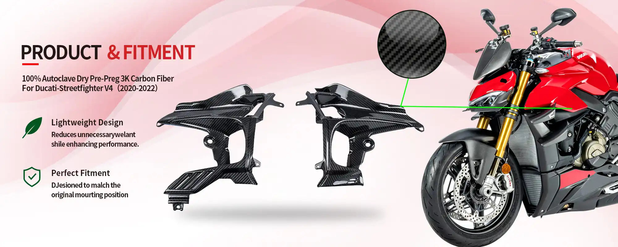 Carbon Fiber Inner Side Panels for Ducati Streetfighter V4  V4S  V4 SP 2020-2024 - 2x2 Twill Glossy