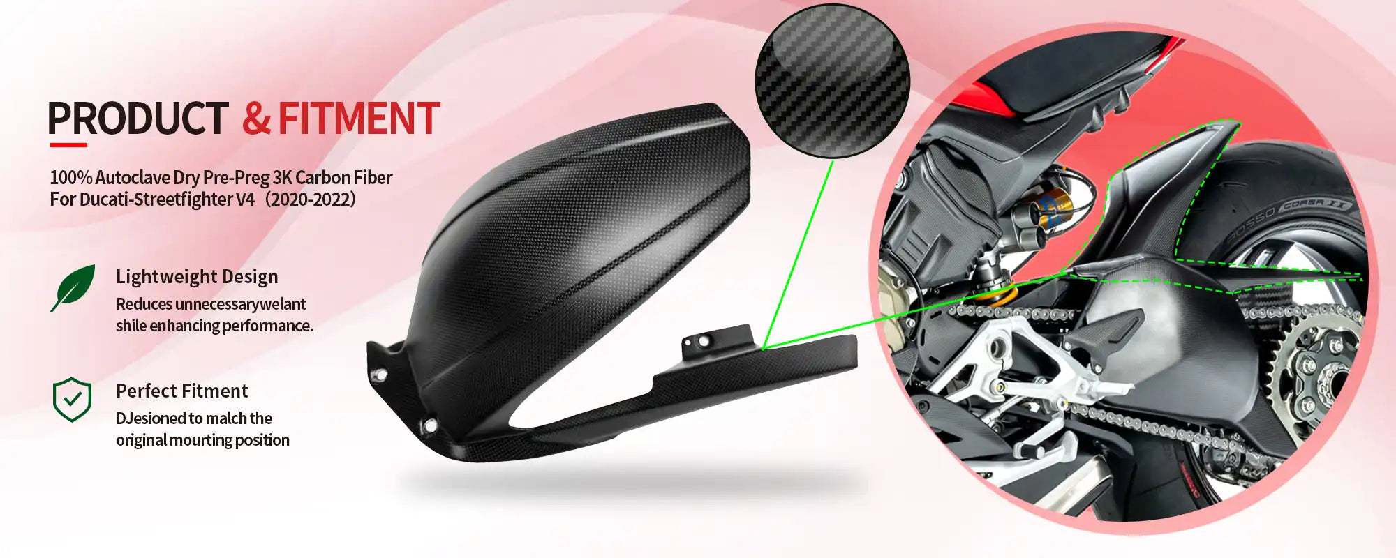 Carbon Fiber Rear Fender Hugger for Ducati Streetfighter V4  V4S  V4 SP 2020-2022 - 2x2 Twill Glossy