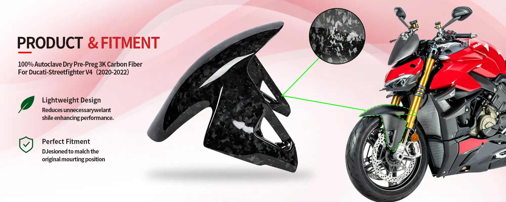 Carbon Fiber Front Fender for Ducati Streetfighter V4  V4S  V4 SP 2020-2022 - 2x2 Twill Glossy