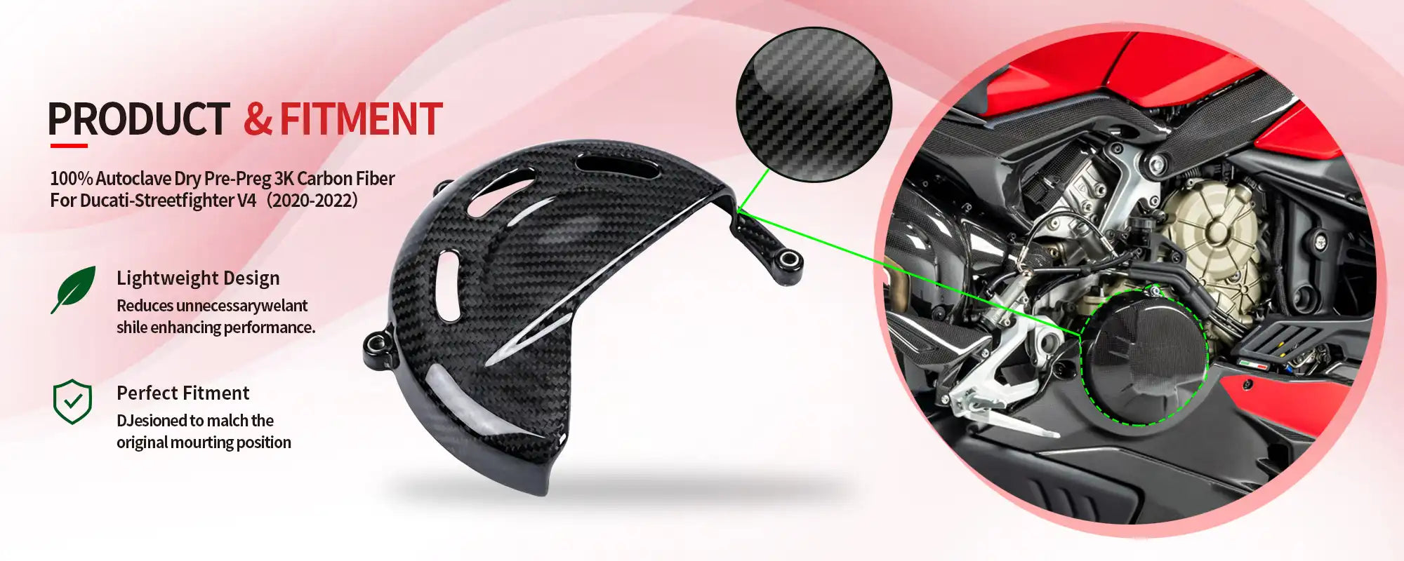 Carbon Fiber Dry Clutch Case Cover Protector for Ducati Panigale V4 V4S V4R & Streetfighter V4 V4S 2018-2024 - 2x2 Twill Glossy