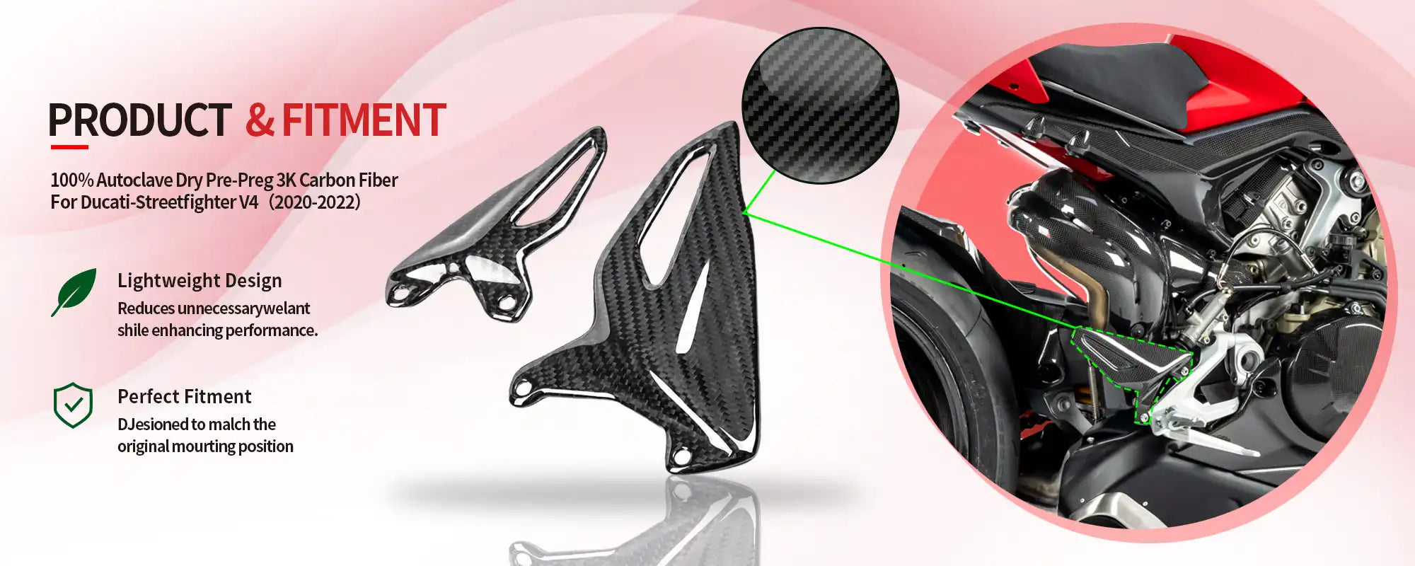 Carbon Fiber Rearsets Heel Guards Protectors (Pair) for Ducati Panigale V4 V4S & Streetfighter V4 V4S 2018-2024 - 2x2 Twill Glossy