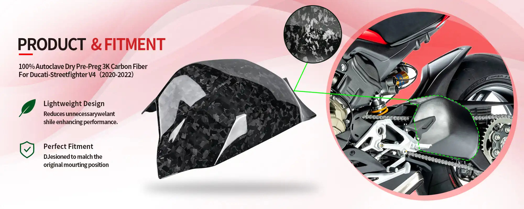 Carbon Fiber Rear Swingarm Cover Protector for Ducati Panigale V4 V4S V4SP (2018-2024) & Streetfighter V4 V4S V4SP (2020-2024) - 2x2 Twill Glossy