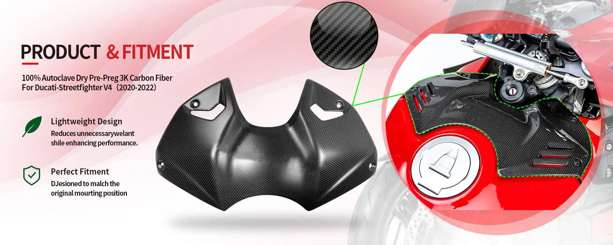 Carbon Fiber Tank Airbox Cover for Ducati Streetfighter V4  V4S  V4 SP 2020-2022 - 2x2 Twill Glossy