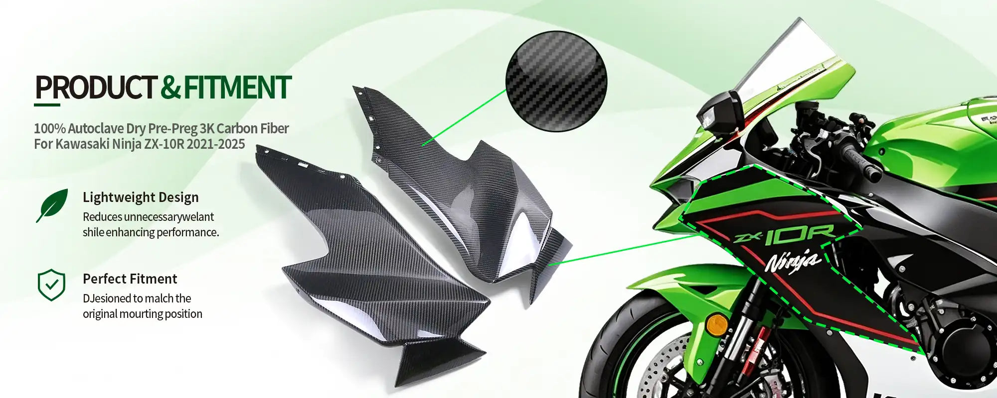 Carbon Fiber Fairing Side Panels (Pair) for Kawasaki Ninja ZX-10R 2021-2025 - 2x2 Twill Glossy