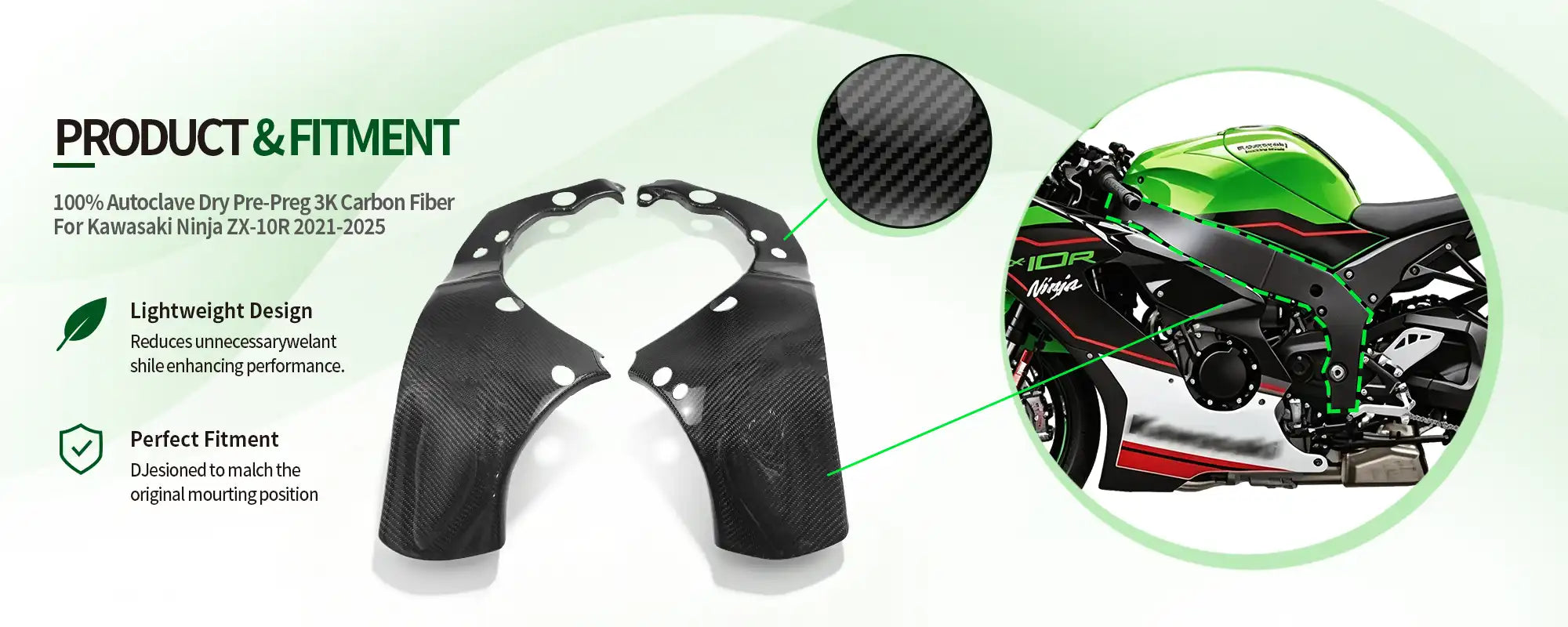 Carbon Fiber Frame Covers (Pair) for Kawasaki Ninja ZX-10R 2021-2025 - 2x2 Twill Glossy