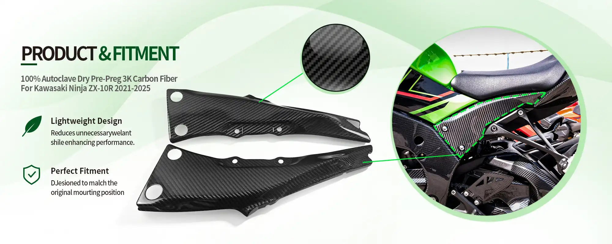 Carbon Fiber Subframe Side Panels (Pair) for Kawasaki Ninja ZX-10R 2021-2025 - 2x2 Twill Glossy