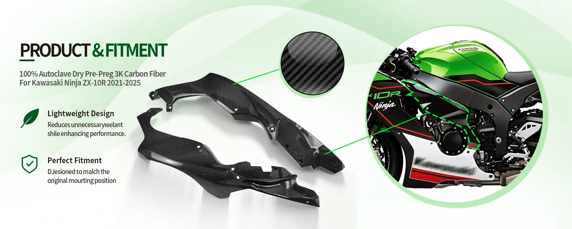 Carbon Fiber Front Fairing Side Panels (Pair) for Kawasaki Ninja ZX-10R 2021-2025 - 2x2 Twill Glossy