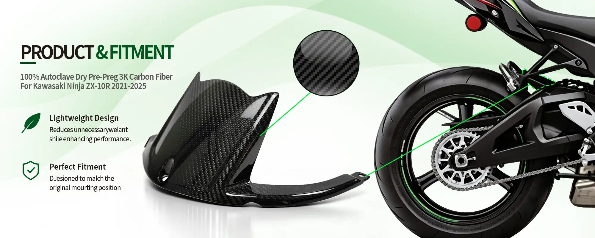 Carbon Fiber Rear Fender Mudguard for Kawasaki Ninja ZX-10R 2021-2025 - 2x2 Twill Glossy